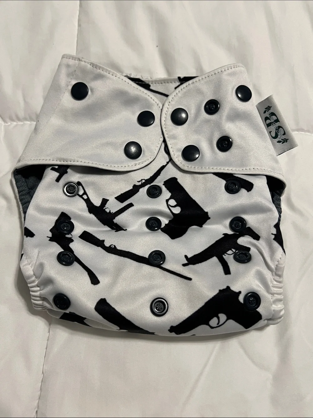 Suga Bum’s One Size Pocket White Black Adjustable Cloth Diaper 1776% Sure